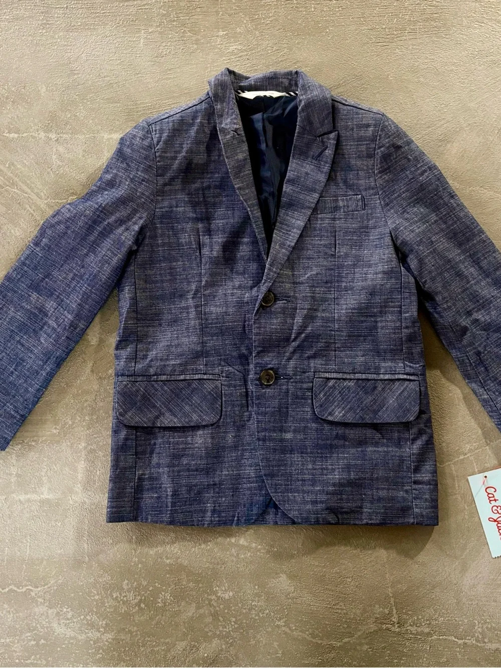 New Cat & Jack Boys Suit Jacket Blazer Blue Linen Look Dress Coat Size 6 NWT